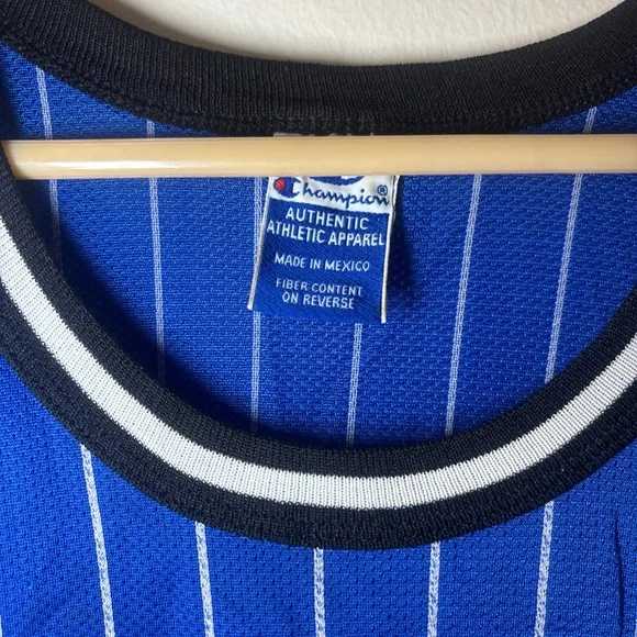 90s Champion Blue and White Penny Hardaway Orlando Magic Pin-Striped Jersey - Picture 2 of 8